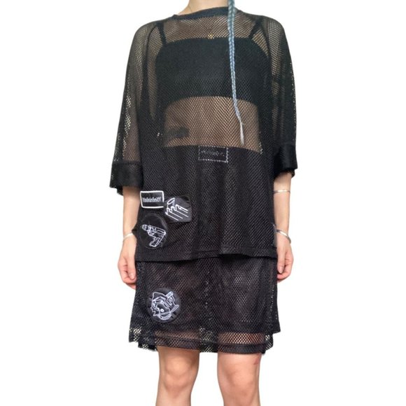 ytinifninfinity barragan unisex raver black mesh top & shorts 2 piece set size M - Picture 1 of 4